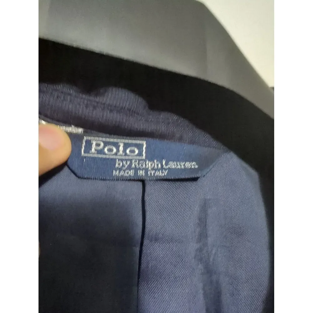 Polo Ralph Lauren Navy Blue Pinstripe Blazer 42L Virgin Wool Made in Italy 3-Btn